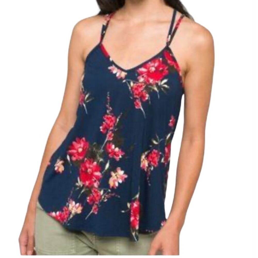Papermoon Basima Back Detail Knit V-Neck Navy Floral Flowy Top  NEW Size 2X